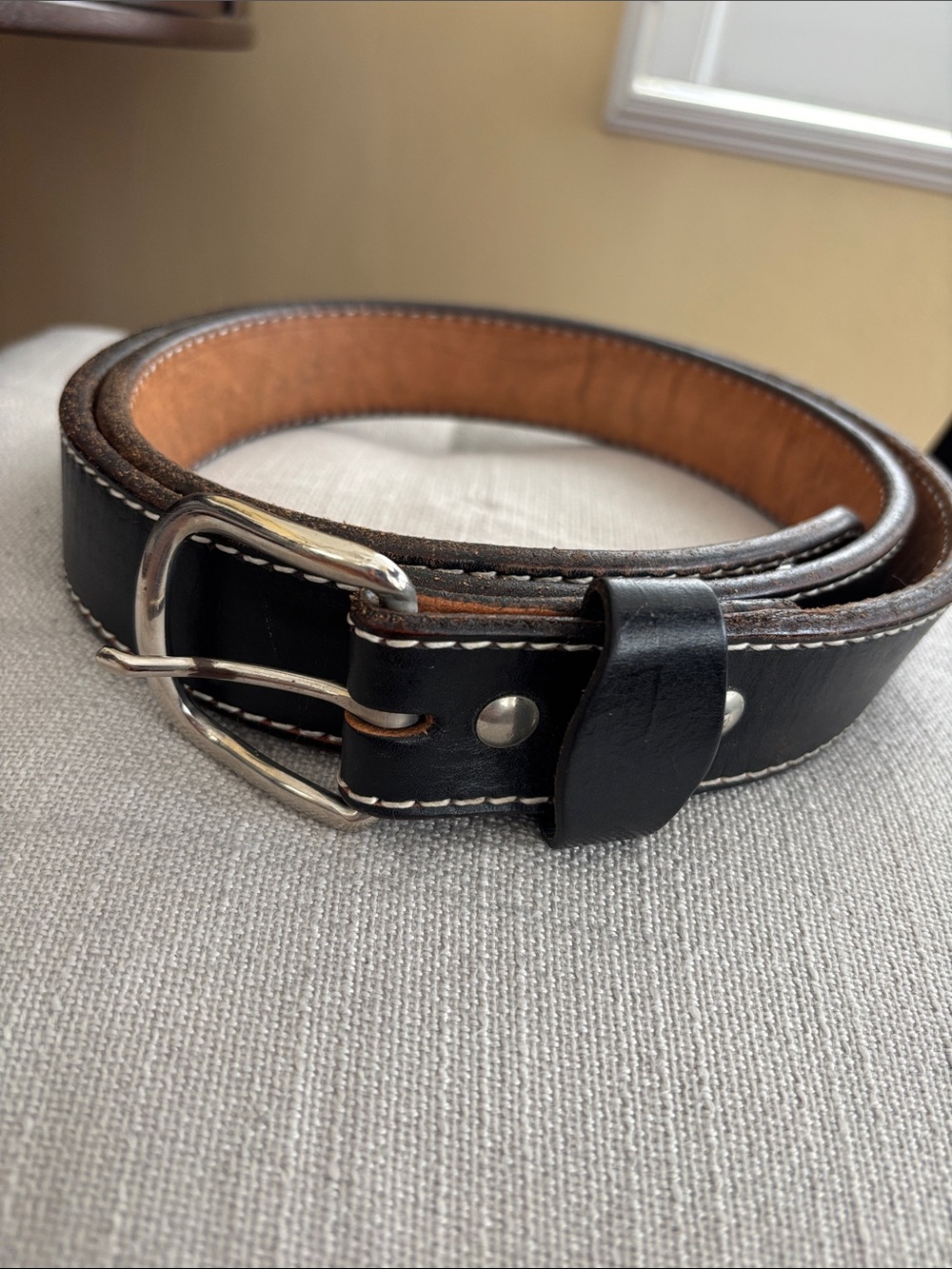 Quality Dark Brown Leather Belt w/Contrast Stitching 1/4 in thick Leather 48 in